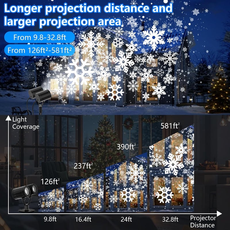 Kitloo 2025 Upgraded Double Head Christmas Snowflake Projector Lights Outdoor, Timing Mode, IP65 Waterproof, 360°Roating LED Christmas Lights, for Xmas Holiday Party Christmas Decoration, Indoor, Houses - Image 4